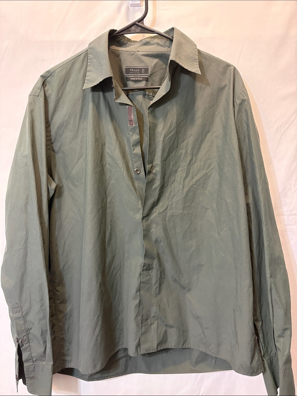 Prada vintage Men's Lightweight Shirt Jacket in olive green.